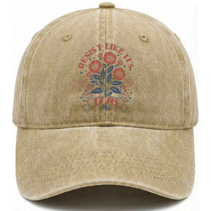 Resist Like its 1776 Washed Cotton Baseball Cap Vintage Boho Floral Subtle 250th Anniversary TS14 Print Your Wear