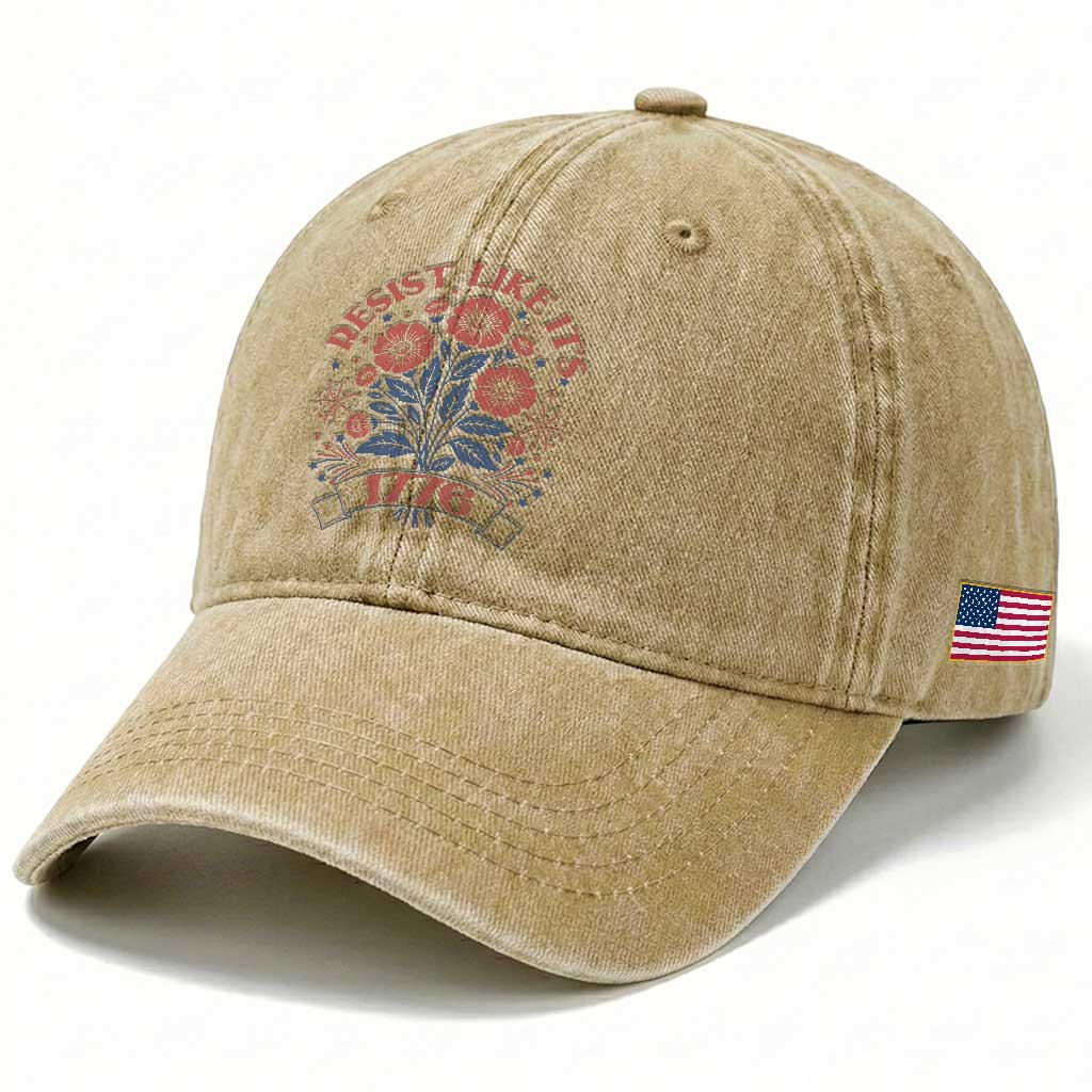 Resist Like its 1776 Washed Cotton Baseball Cap Vintage Boho Floral Subtle 250th Anniversary TS14 Print Your Wear