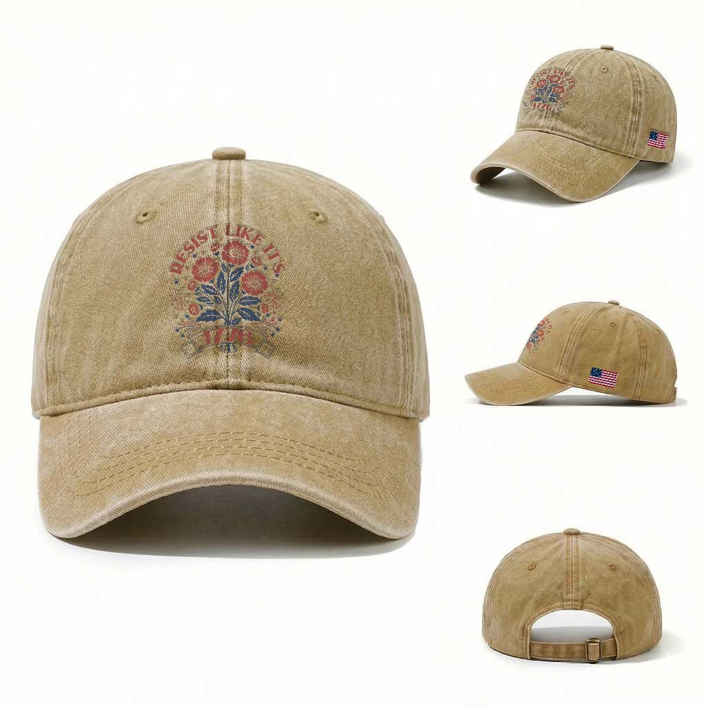Resist Like its 1776 Washed Cotton Baseball Cap Vintage Boho Floral Subtle 250th Anniversary TS14 Washed Cap Universal Fit Khaki Print Your Wear