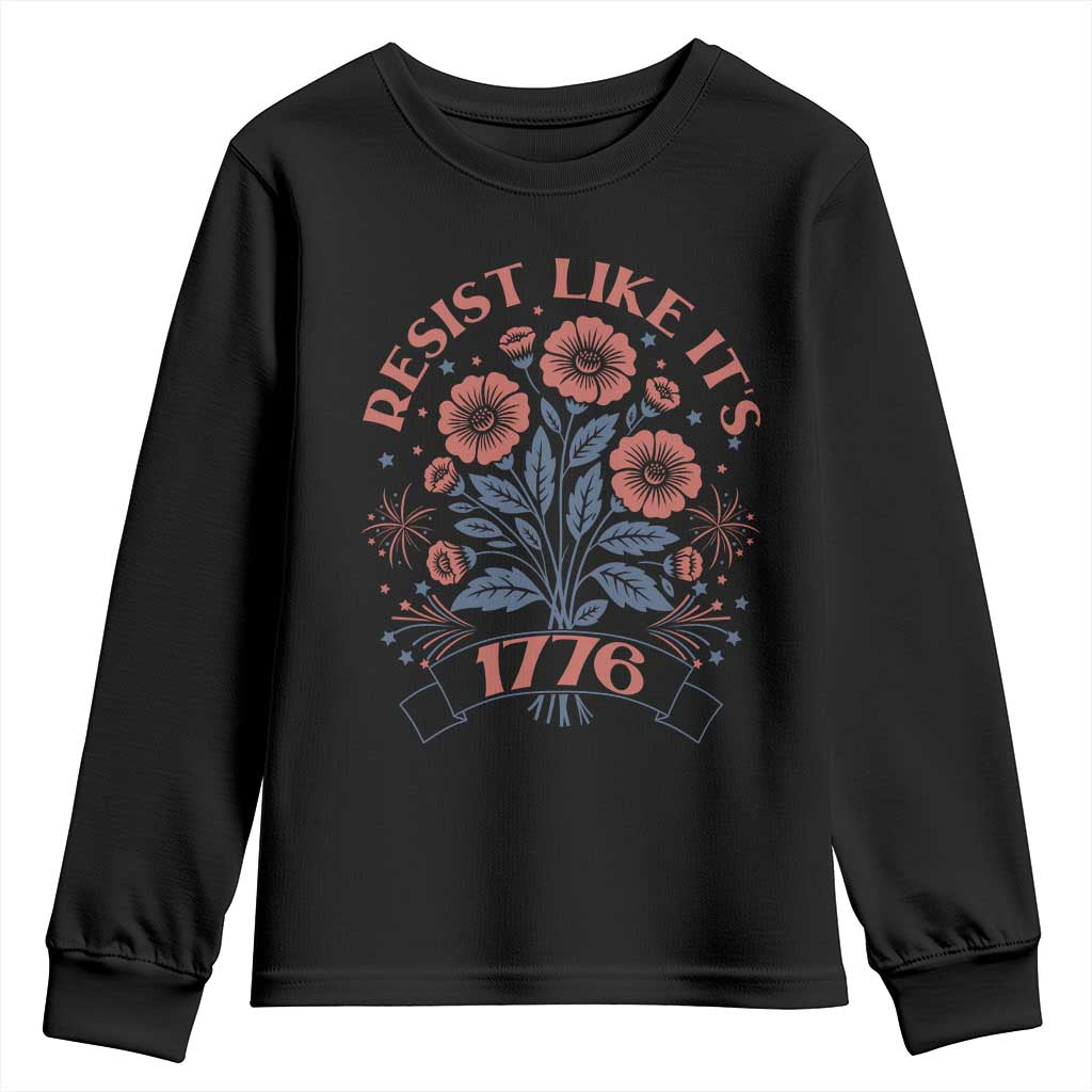 Resist Like its 1776 Youth Sweatshirt Vintage Boho Floral Subtle 250th Anniversary TS14 Black Print Your Wear
