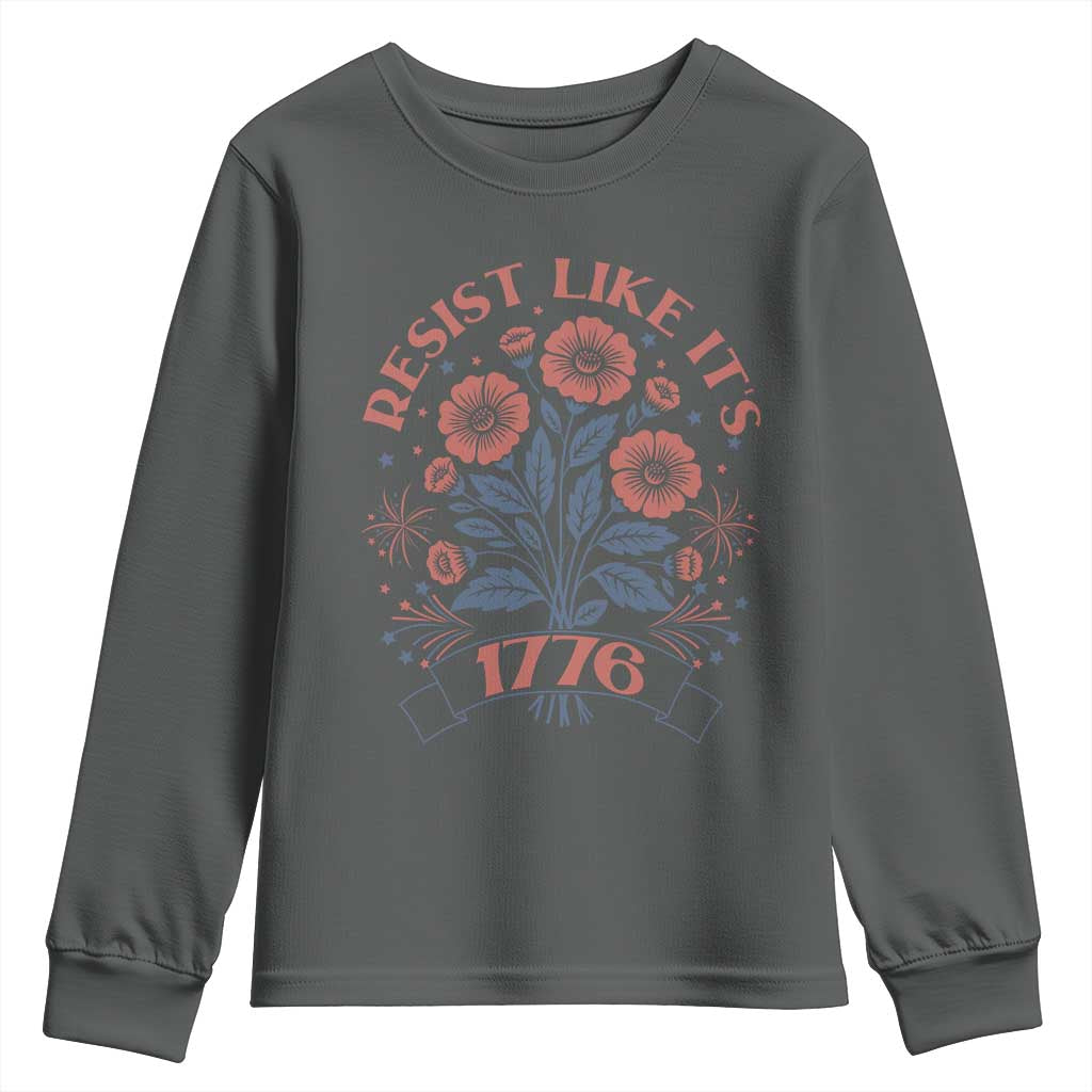 Resist Like its 1776 Youth Sweatshirt Vintage Boho Floral Subtle 250th Anniversary TS14 Dark Heather Print Your Wear