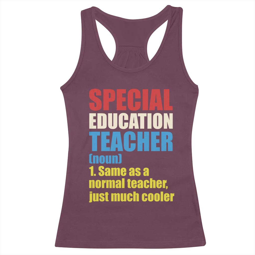 Special Education Teacher Definition Racerback Tank Top Funny Back to School TS14 Maroon Print Your Wear