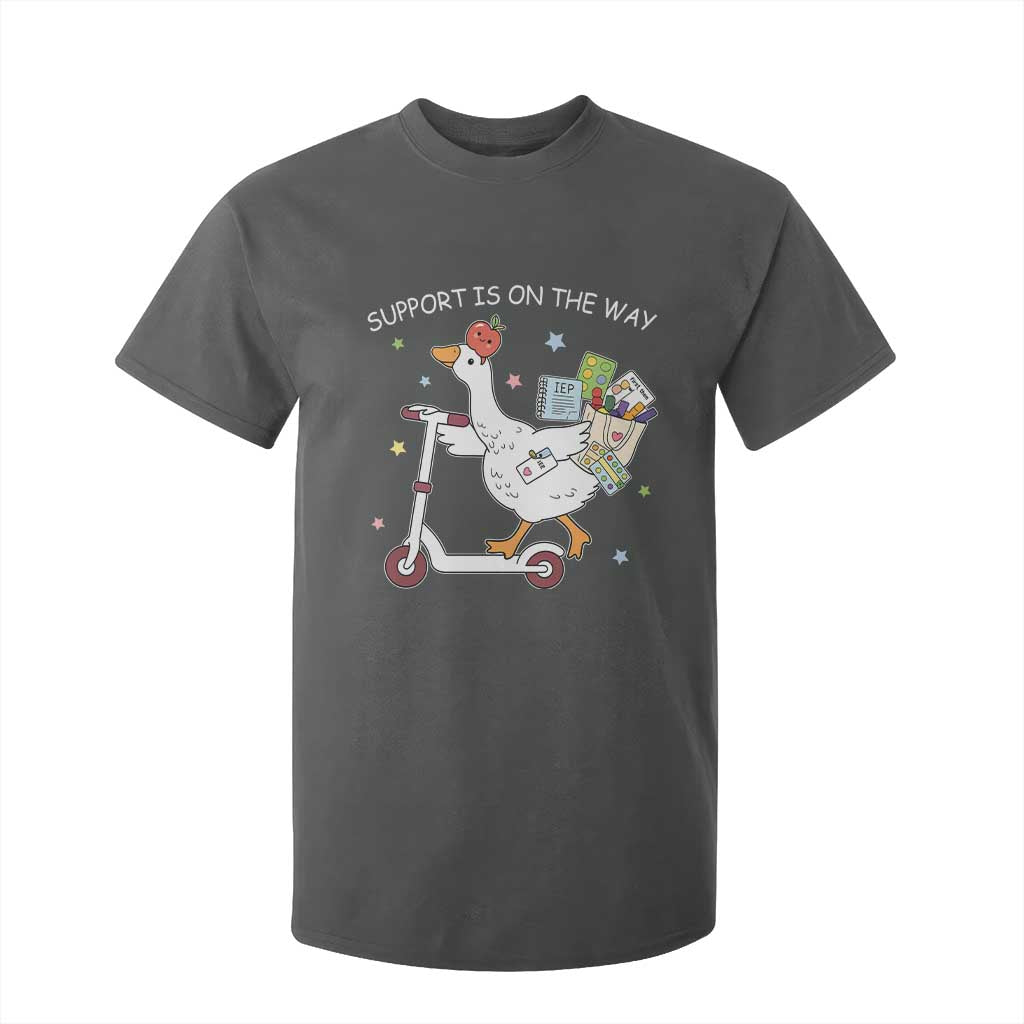 Special Education SPED Teacher Goose Scooter T Shirt For Kid Support Is On The Way TS14 Dark Heather Print Your Wear