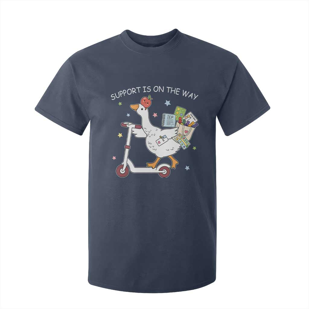Special Education SPED Teacher Goose Scooter T Shirt For Kid Support Is On The Way TS14 Navy Print Your Wear