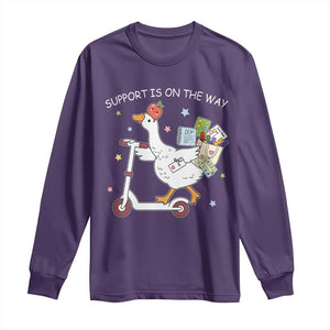 Special Education SPED Teacher Goose Scooter Long Sleeve Shirt Support Is On The Way TS14 Purple Print Your Wear