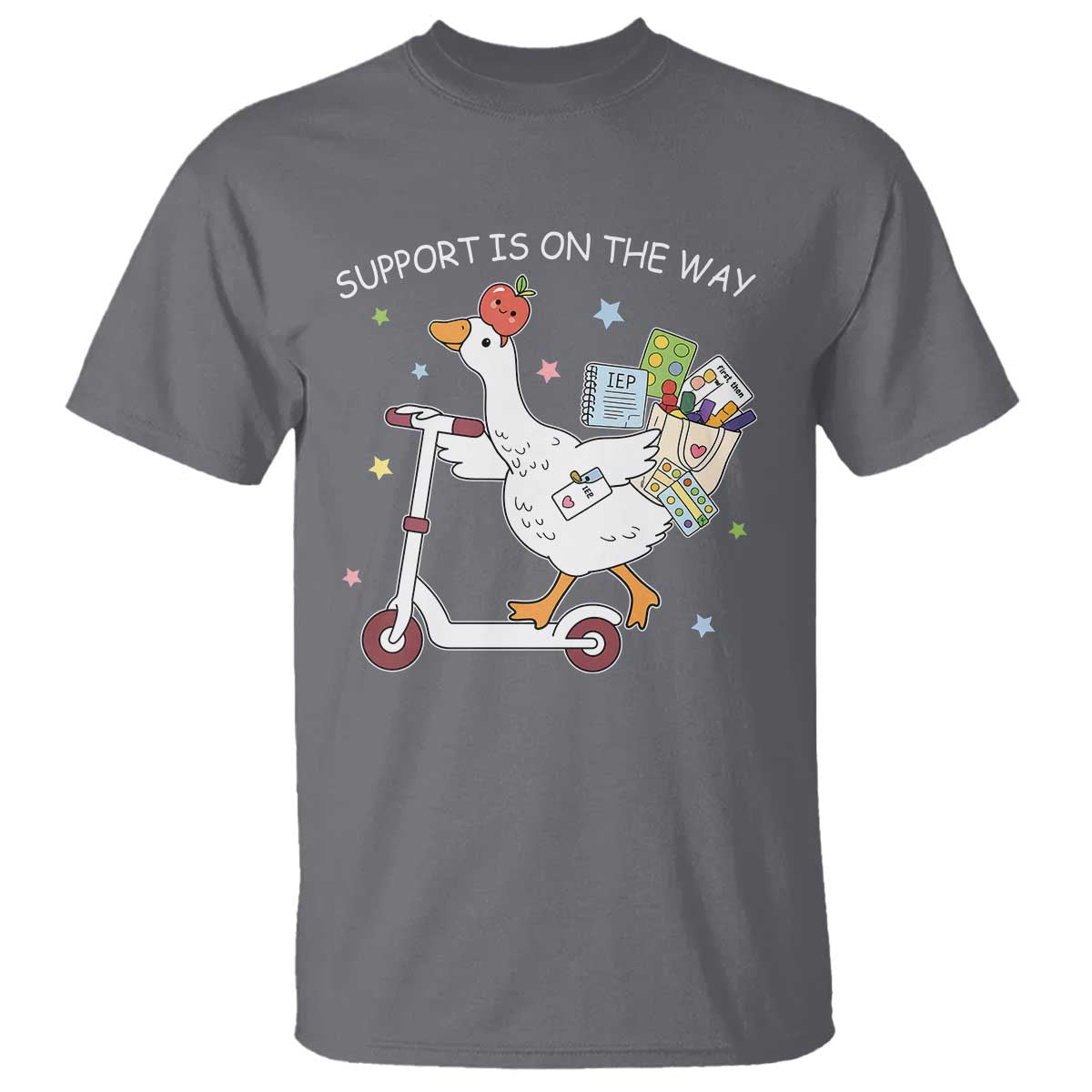Special Education SPED Teacher Goose Scooter T Shirt Support Is On The Way TS14 Charcoal Print Your Wear