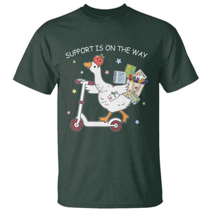 Special Education SPED Teacher Goose Scooter T Shirt Support Is On The Way TS14 Dark Forest Green Print Your Wear