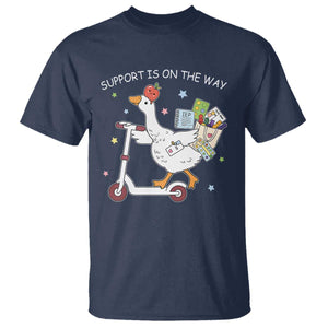 Special Education SPED Teacher Goose Scooter T Shirt Support Is On The Way TS14 Navy Print Your Wear