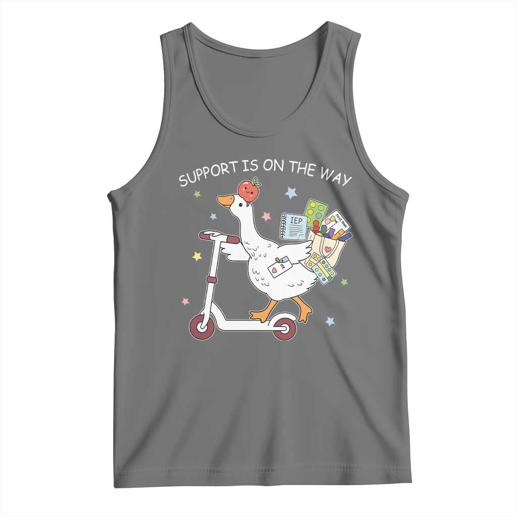 Special Education SPED Teacher Goose Scooter Tank Top Support Is On The Way TS14 Black Heather Print Your Wear