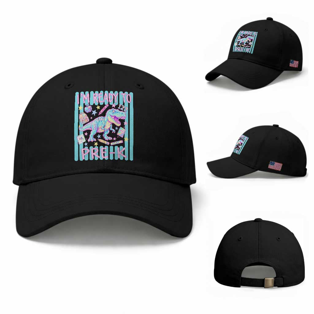 Funny Dinosaur First Day of School Pre-k Kindergarten Baseball Cap I'm Ready To Pre K TS14 Baseball Cap Universal Fit Black Print Your Wear