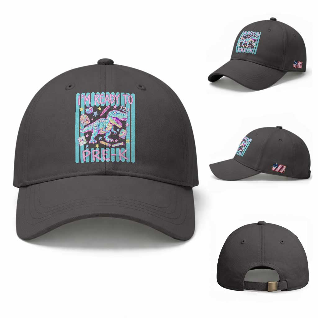 Funny Dinosaur First Day of School Pre-k Kindergarten Baseball Cap I'm Ready To Pre K TS14 Baseball Cap Universal Fit Dark Gray Print Your Wear