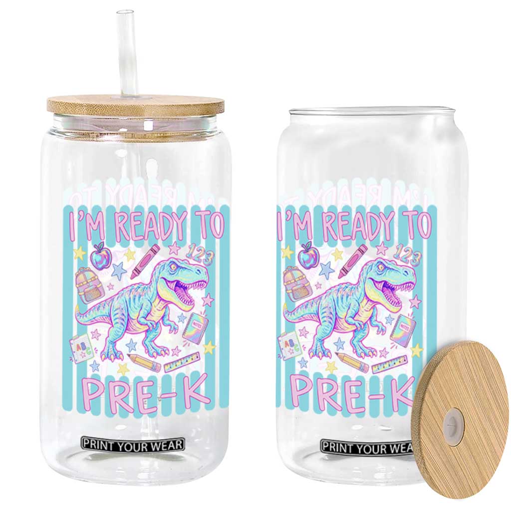 Funny Dinosaur First Day of School Pre-k Kindergarten Glass Can I'm Ready To Pre K TS14 Print Your Wear