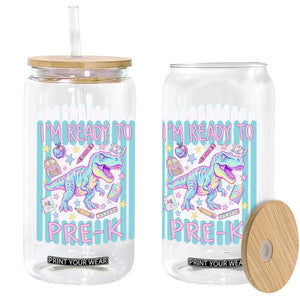Funny Dinosaur First Day of School Pre-k Kindergarten Glass Can I'm Ready To Pre K TS14 Print Your Wear