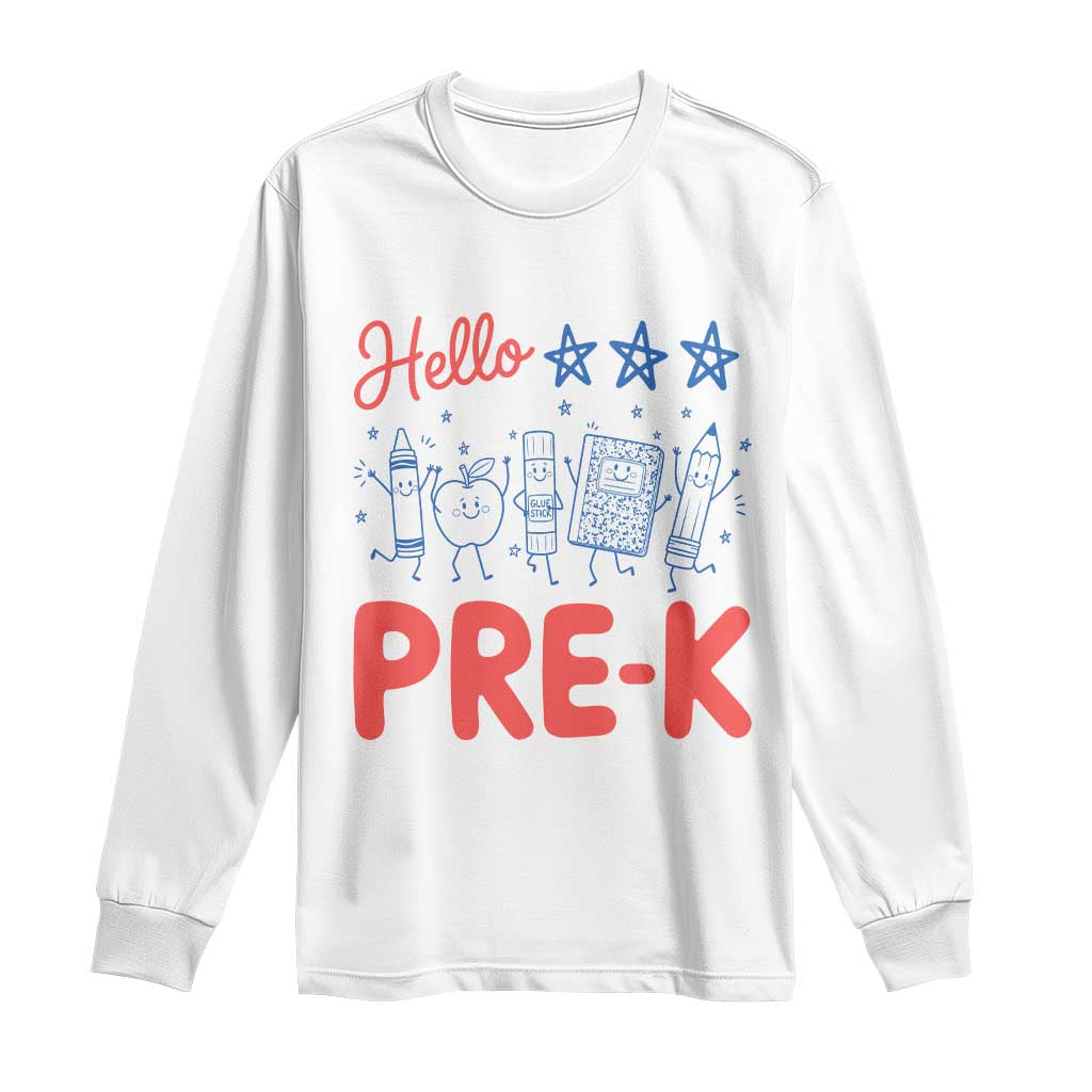 First Day of Pre-K Boys Girls Toddler Preschool Patriotic US Long Sleeve Shirt TS14 White Print Your Wear