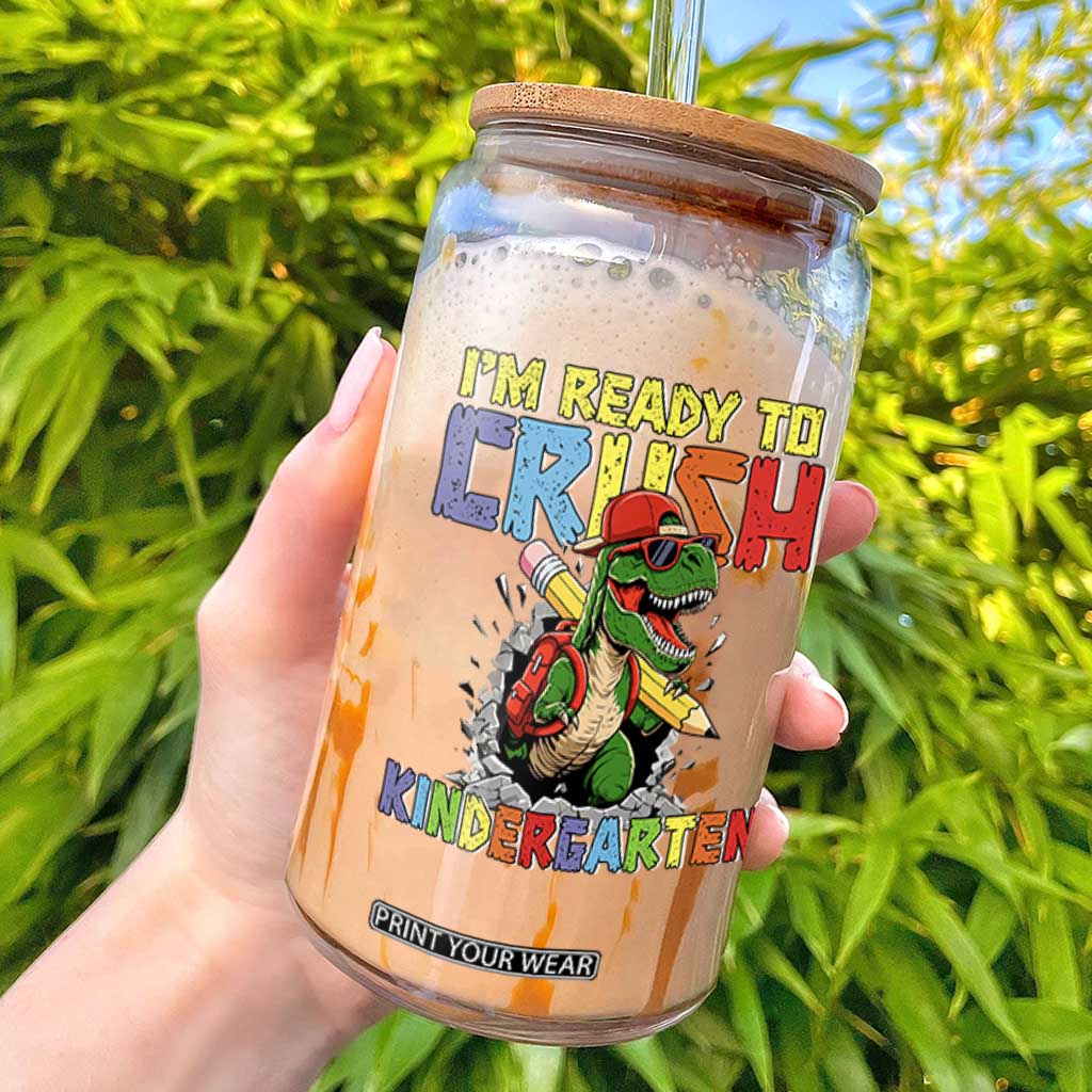 I'm Ready to Crush Pre-K Back to School T-Rex Dinosaur Glass Can TS14 Black Print Your Wear