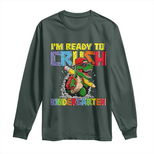 I'm Ready to Crush Pre-K Back to School T-Rex Dinosaur Long Sleeve Shirt TS14 Dark Forest Green Print Your Wear