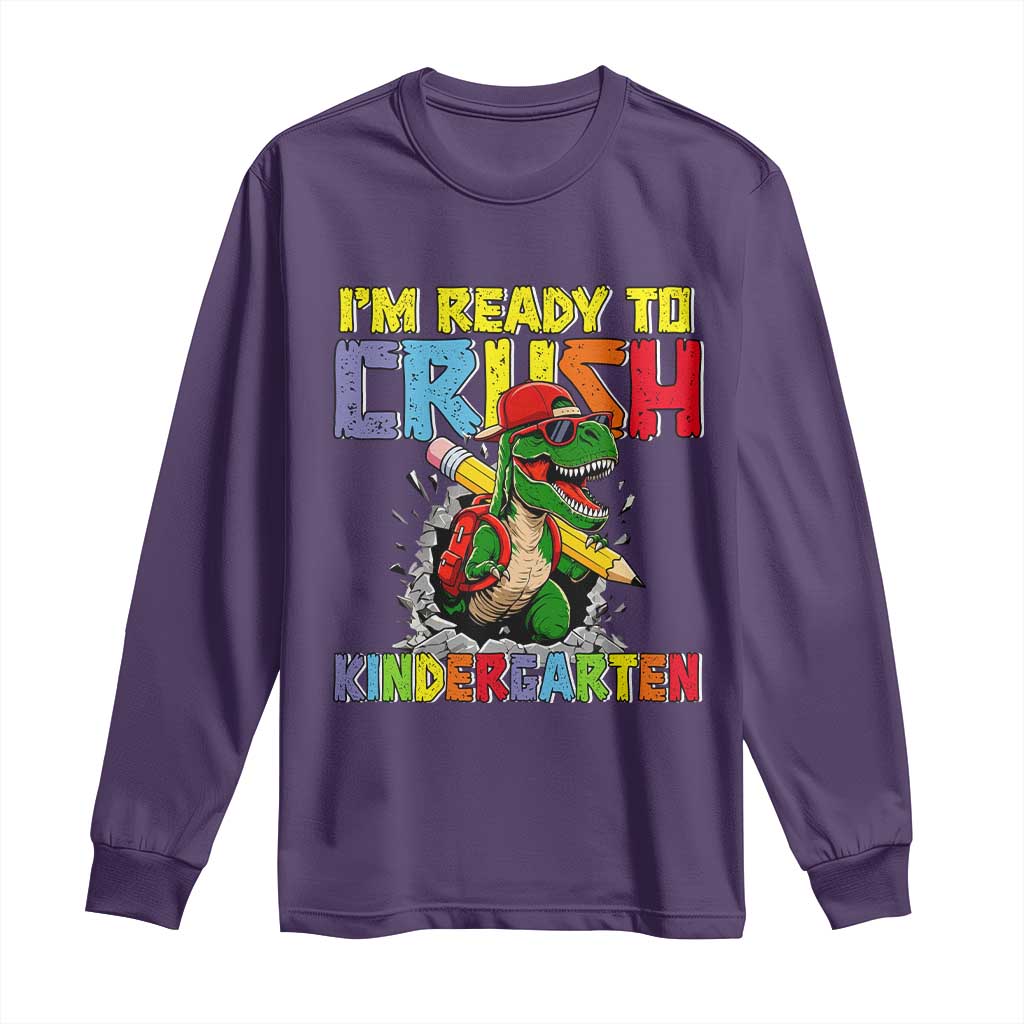 I'm Ready to Crush Pre-K Back to School T-Rex Dinosaur Long Sleeve Shirt TS14 Purple Print Your Wear