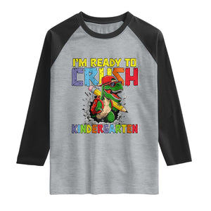 I'm Ready to Crush Pre-K Back to School T-Rex Dinosaur Raglan Shirt TS14 Heather Gray Black Print Your Wear