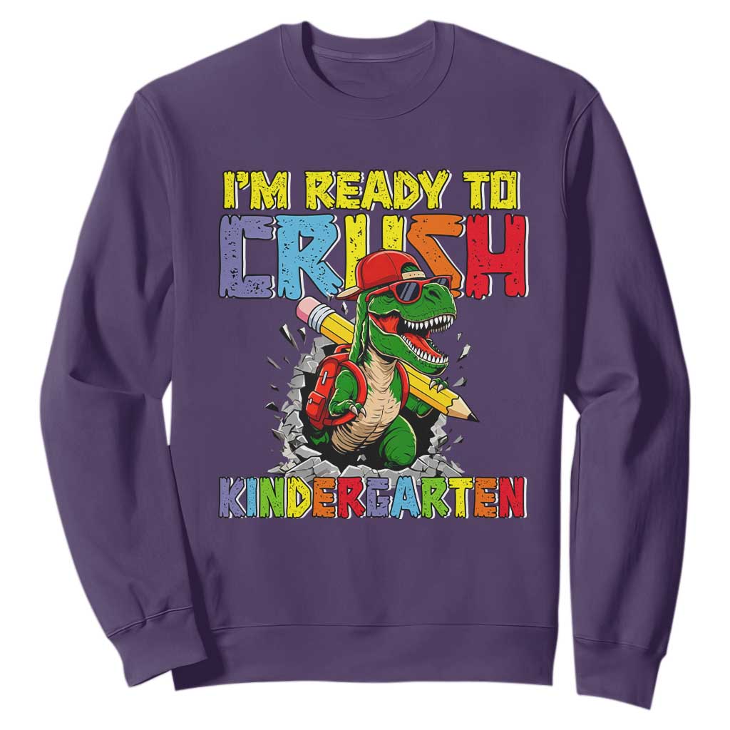 I'm Ready to Crush Pre-K Back to School T-Rex Dinosaur Sweatshirt TS14 Purple Print Your Wear