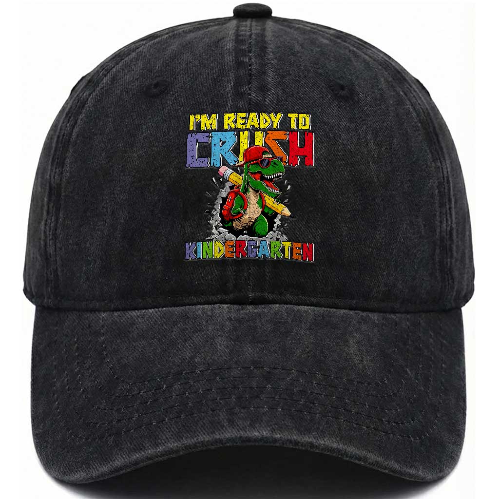 I'm Ready to Crush Pre-K Back to School T-Rex Dinosaur Washed Cotton Baseball Cap TS14 Print Your Wear