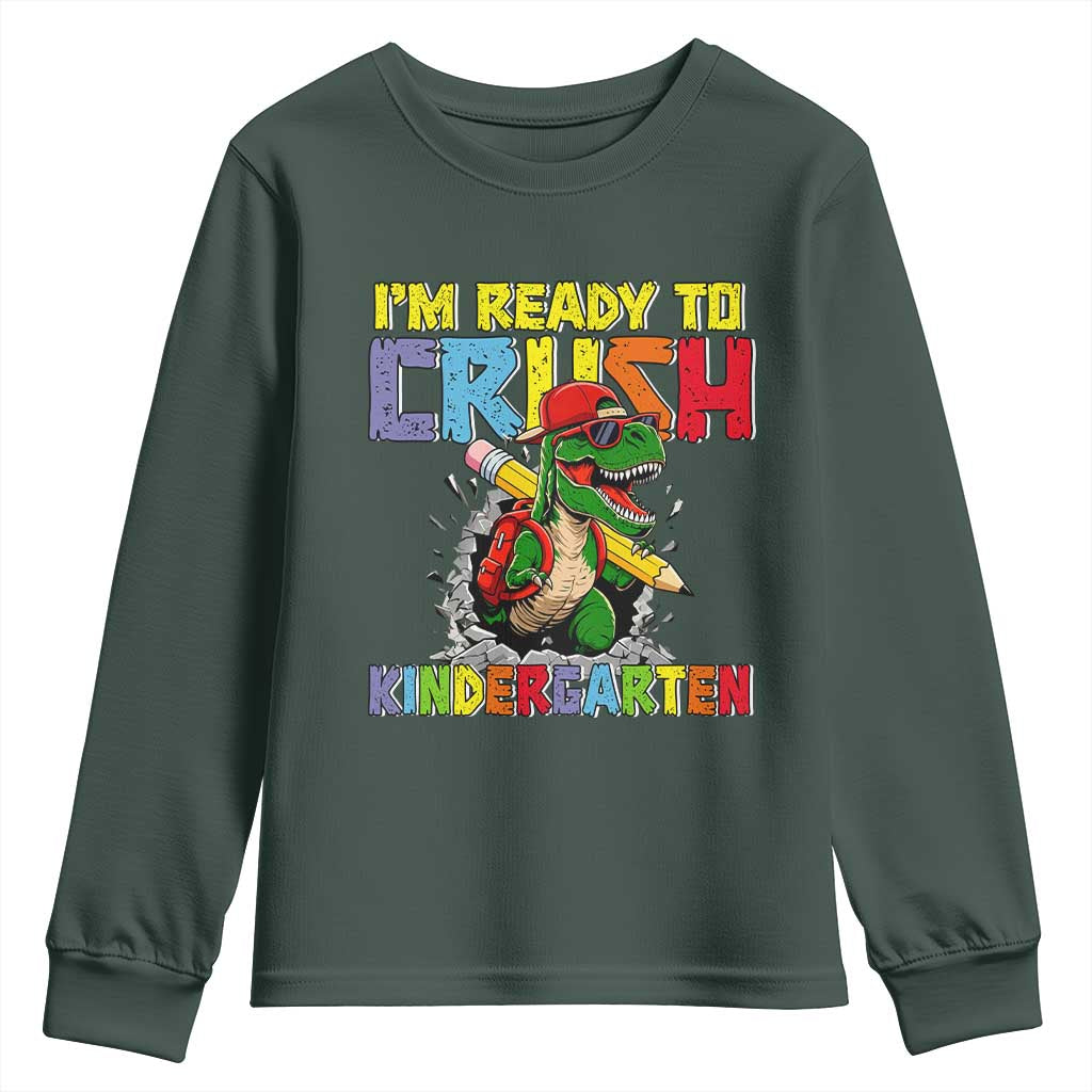 I'm Ready to Crush Pre-K Back to School T-Rex Dinosaur Youth Sweatshirt TS14 Dark Forest Green Print Your Wear