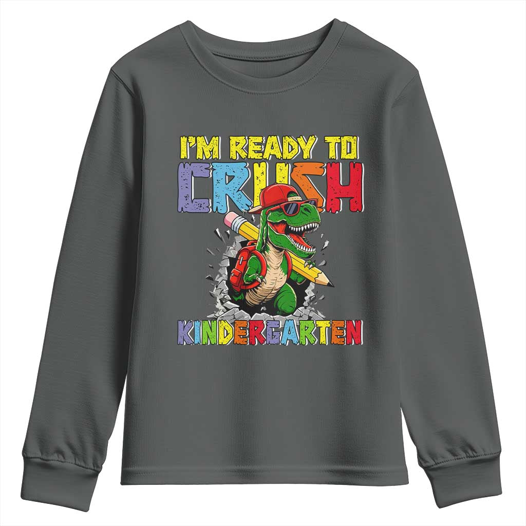 I'm Ready to Crush Pre-K Back to School T-Rex Dinosaur Youth Sweatshirt TS14 Dark Heather Print Your Wear