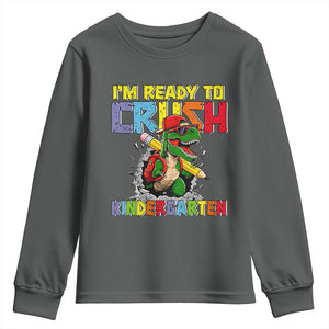 I'm Ready to Crush Pre-K Back to School T-Rex Dinosaur Youth Sweatshirt TS14 Dark Heather Print Your Wear