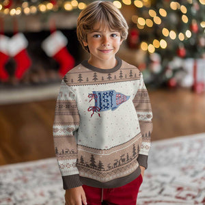 1st Grade Teacher Pennant US Flag Back to School Ugly Christmas Sweater TS14 Mocha Mousse Print Your Wear