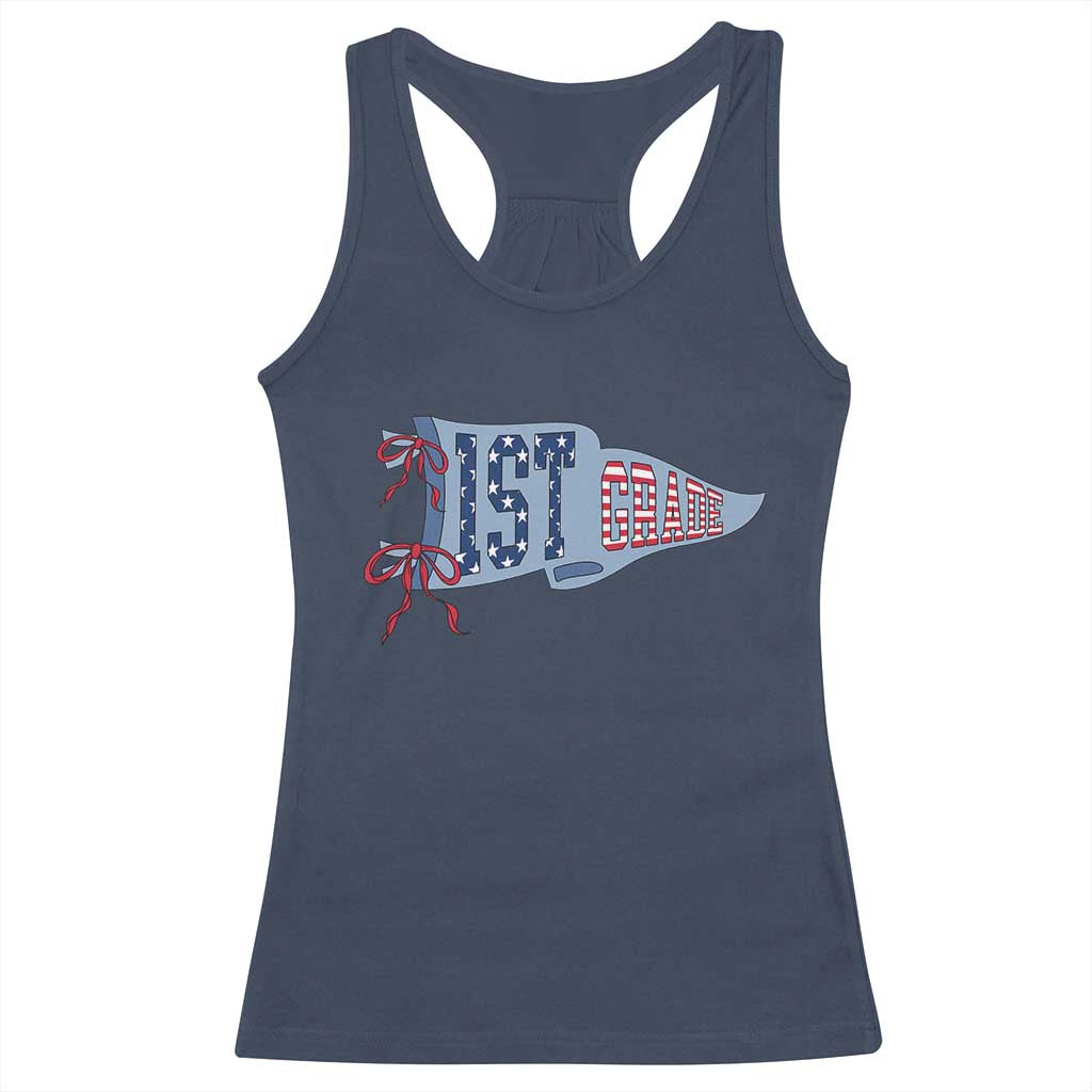 1st Grade Teacher Pennant US Flag Back to School Racerback Tank Top TS14 Navy Print Your Wear