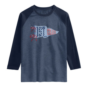 1st Grade Teacher Pennant US Flag Back to School Raglan Shirt TS14 Heather Denim Navy Print Your Wear