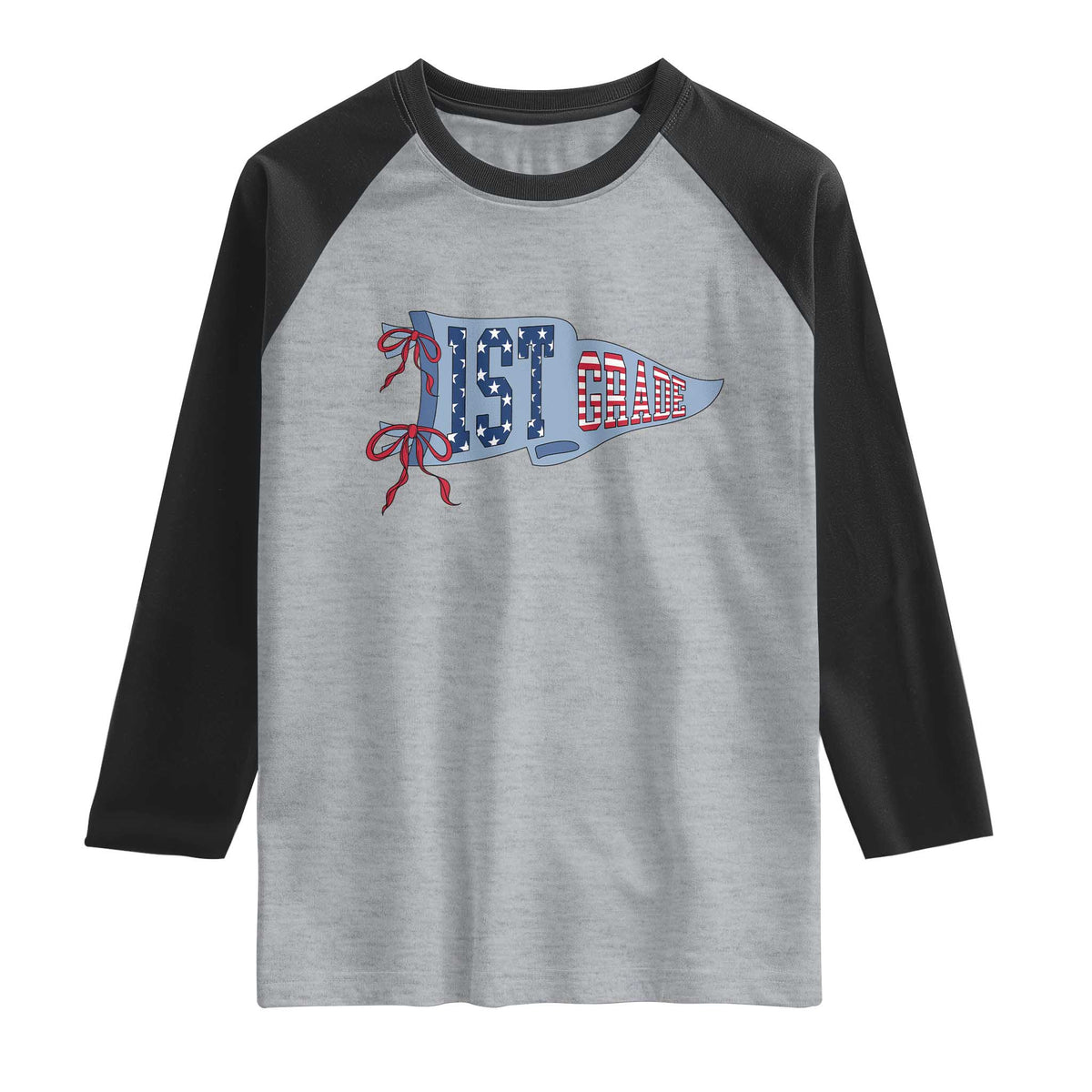 1st Grade Teacher Pennant US Flag Back to School Raglan Shirt TS14 Heather Gray Black Print Your Wear