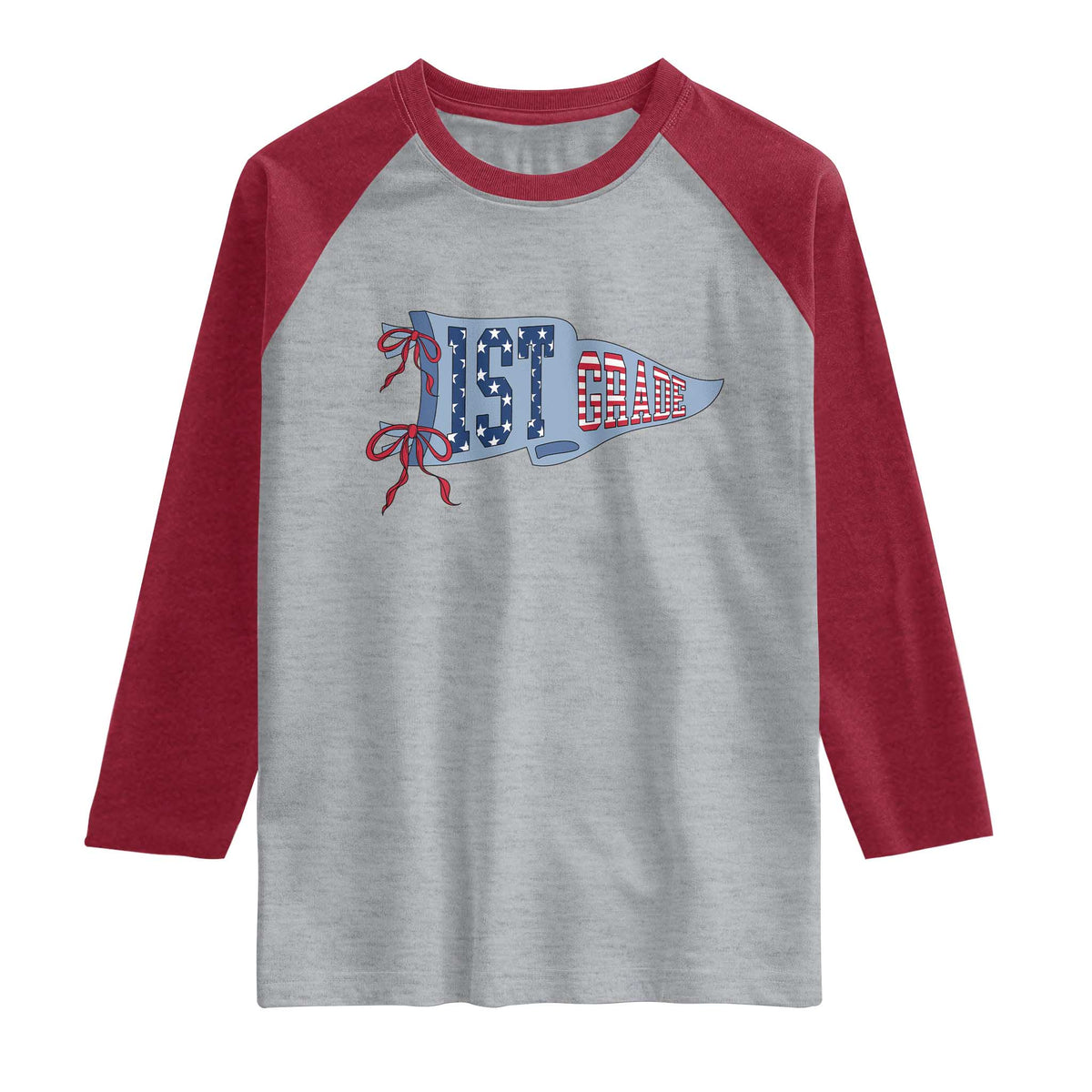 1st Grade Teacher Pennant US Flag Back to School Raglan Shirt TS14 Heather Gray Heather Red Print Your Wear