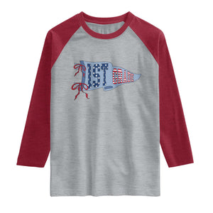 1st Grade Teacher Pennant US Flag Back to School Raglan Shirt TS14 Heather Gray Heather Red Print Your Wear