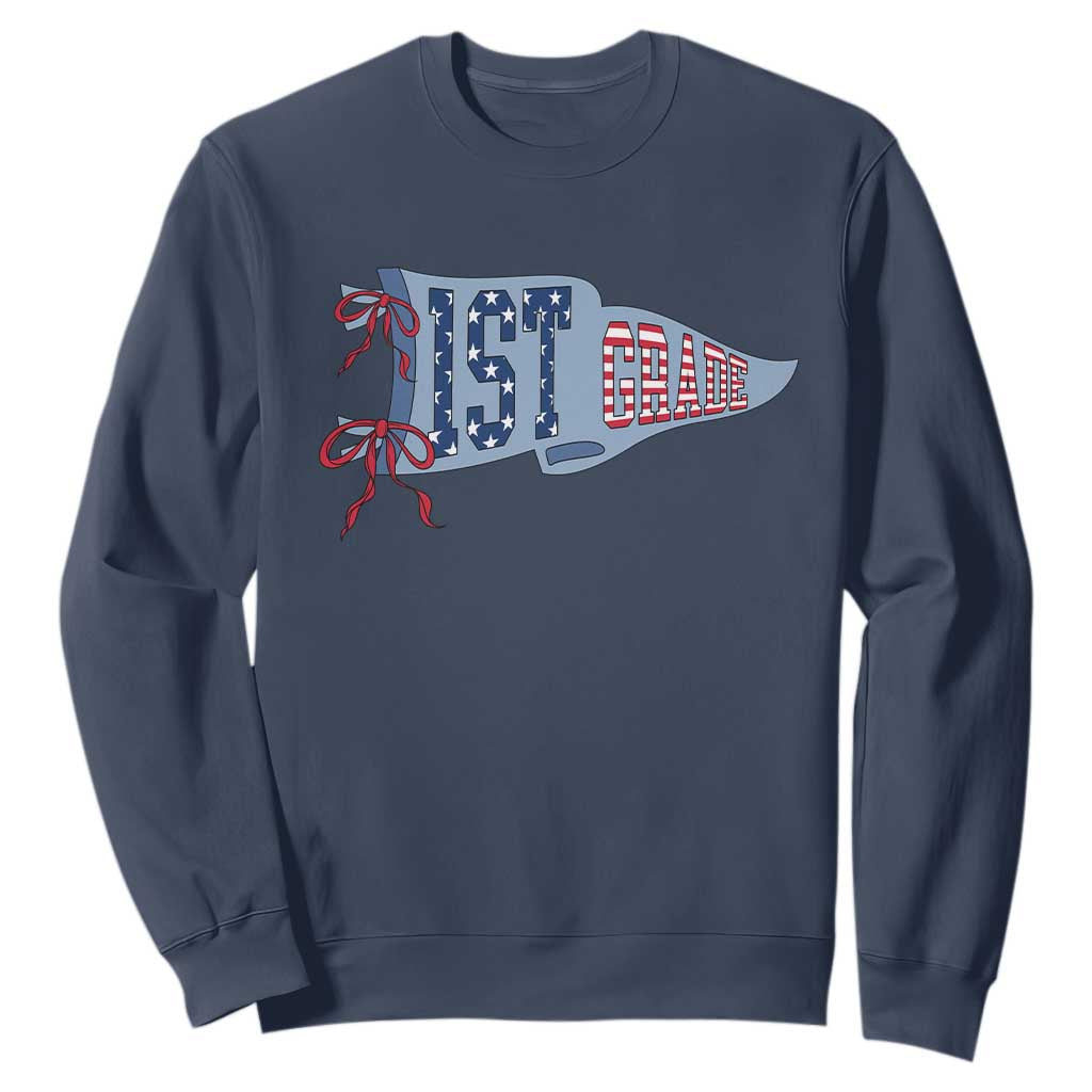 1st Grade Teacher Pennant US Flag Back to School Sweatshirt TS14 Navy Print Your Wear