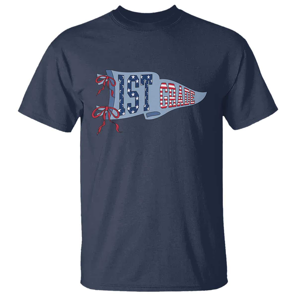 1st Grade Teacher Pennant US Flag Back to School T Shirt TS14 Navy Print Your Wear