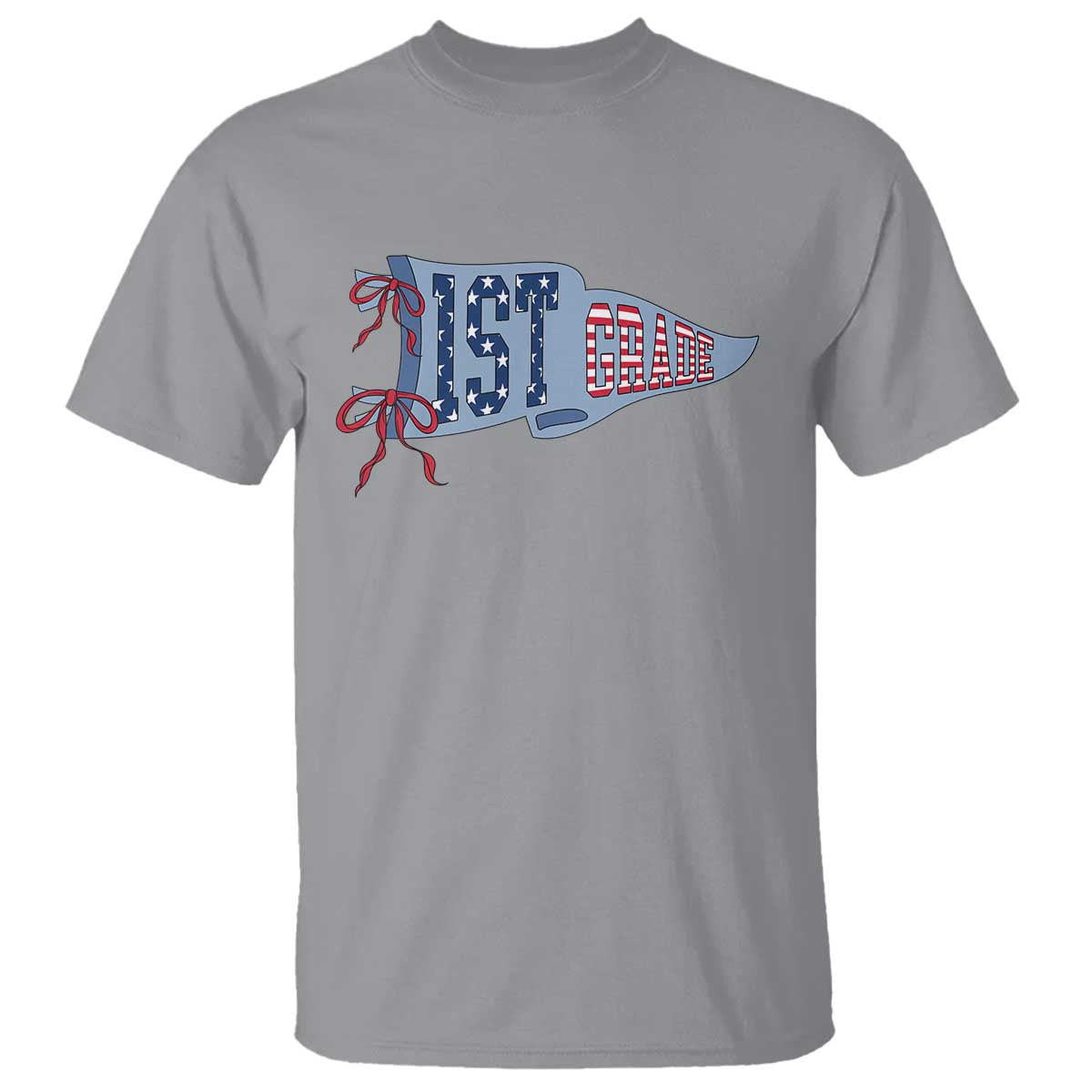 1st Grade Teacher Pennant US Flag Back to School T Shirt TS14 Sport Gray Print Your Wear