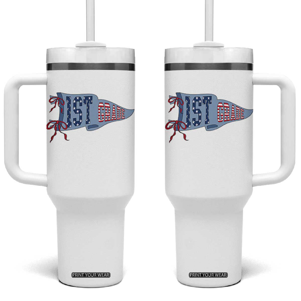 1st Grade Teacher Pennant US Flag Back to School Tumbler With Handle TS14 One Size: 40 oz White Print Your Wear