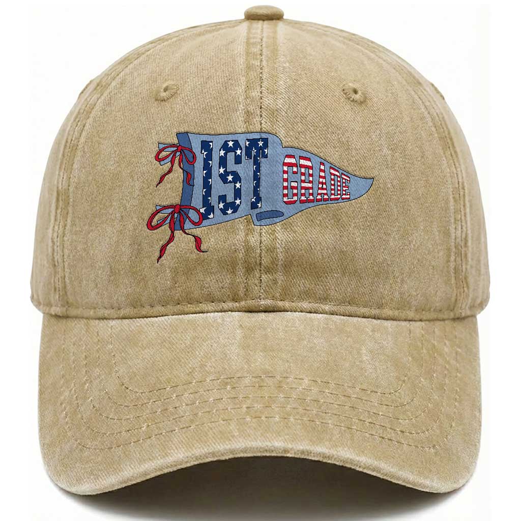 1st Grade Teacher Pennant US Flag Back to School Washed Cotton Baseball Cap TS14 Print Your Wear