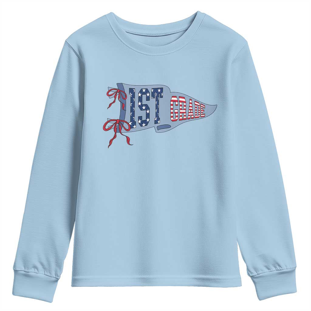 1st Grade Teacher Pennant US Flag Back to School Youth Sweatshirt TS14 Light Blue Print Your Wear