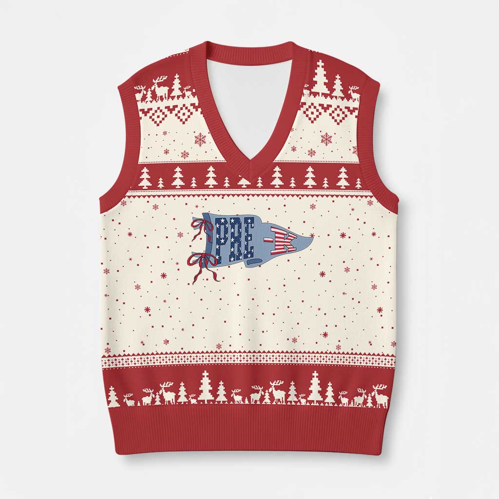 Pre-K Teacher Pennant US Flag Back to School V-Neck Knit Sweater Vest TS14 Beige Red Print Your Wear