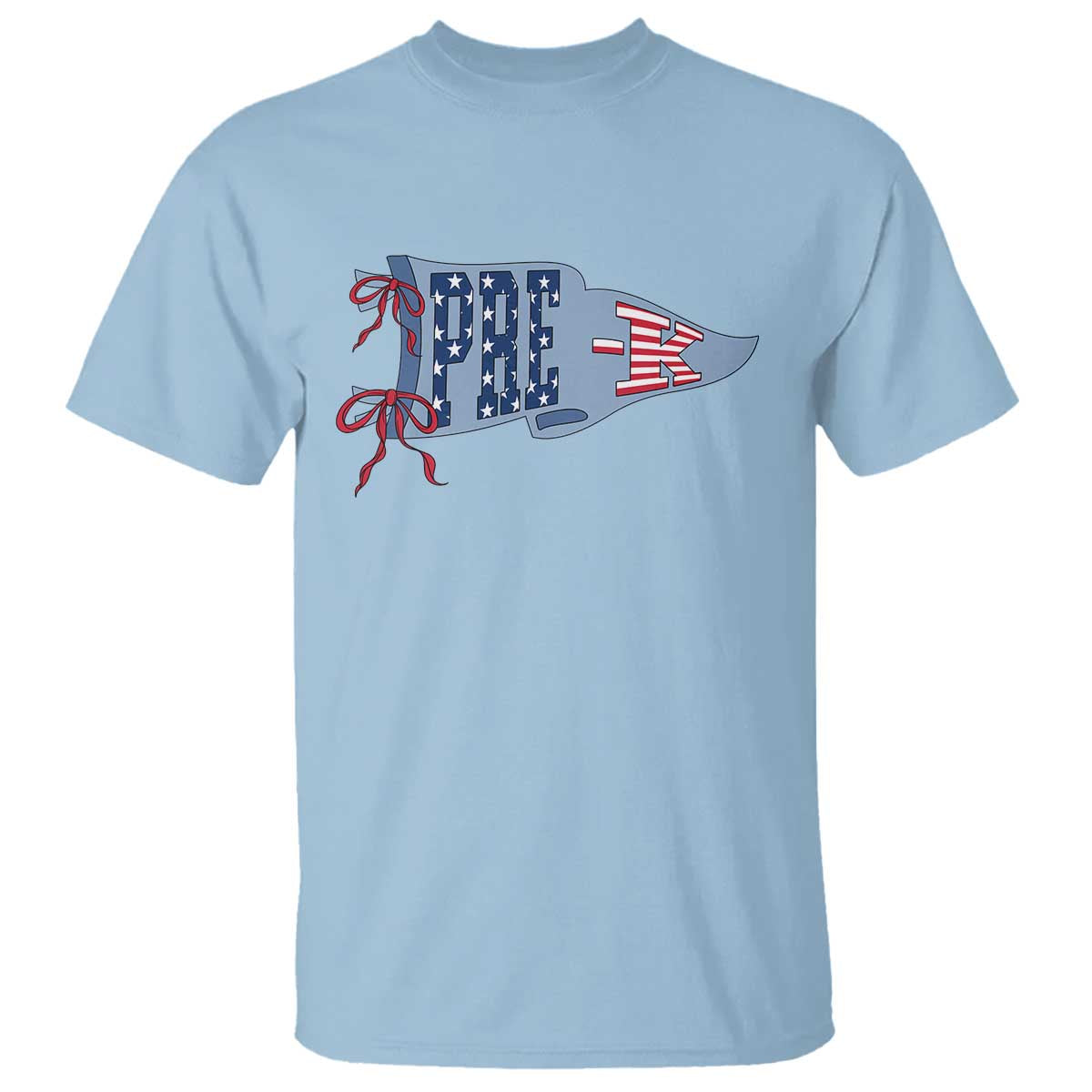 Pre-K Teacher Pennant US Flag Back to School T Shirt TS14 Light Blue Print Your Wear