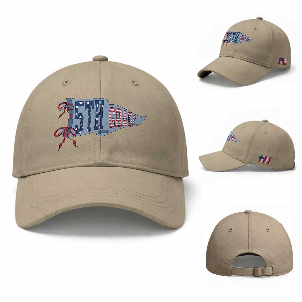 5th Grade Teacher Pennant US Flag Back to School Baseball Cap TS14 Baseball Cap Universal Fit Khaki Print Your Wear