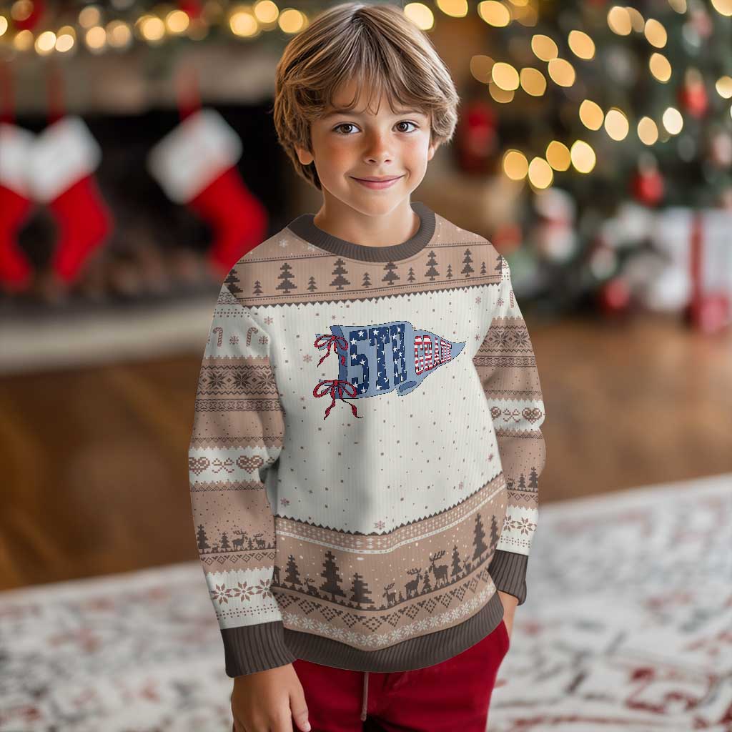 5th Grade Teacher Pennant US Flag Back to School Ugly Christmas Sweater TS14 Mocha Mousse Print Your Wear