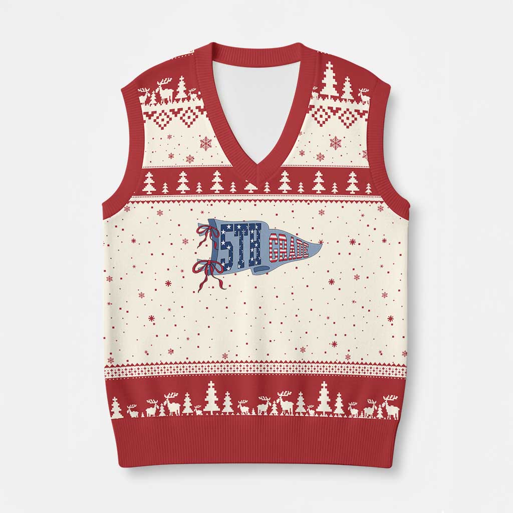 5th Grade Teacher Pennant US Flag Back to School V-Neck Knit Sweater Vest TS14 Beige Red Print Your Wear
