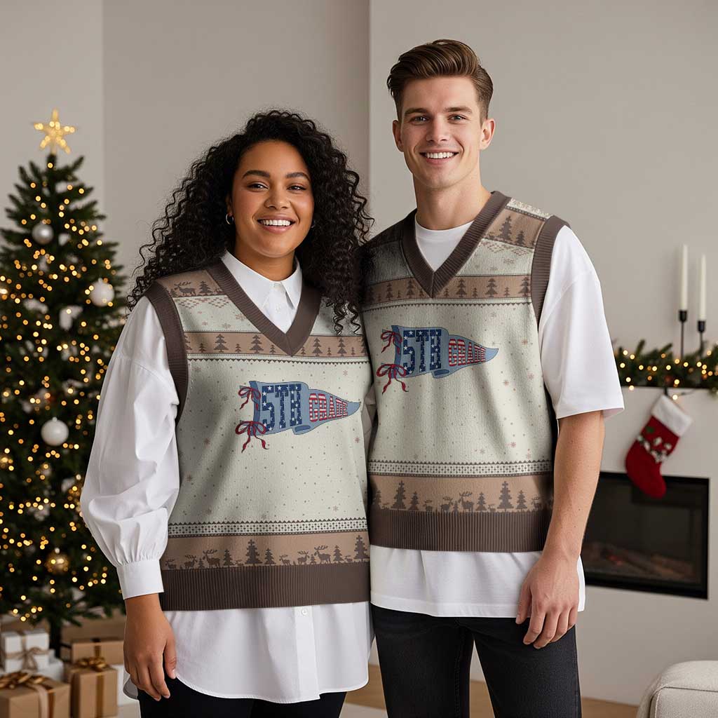 5th Grade Teacher Pennant US Flag Back to School V-Neck Knit Sweater Vest TS14 Mocha Mousse Print Your Wear