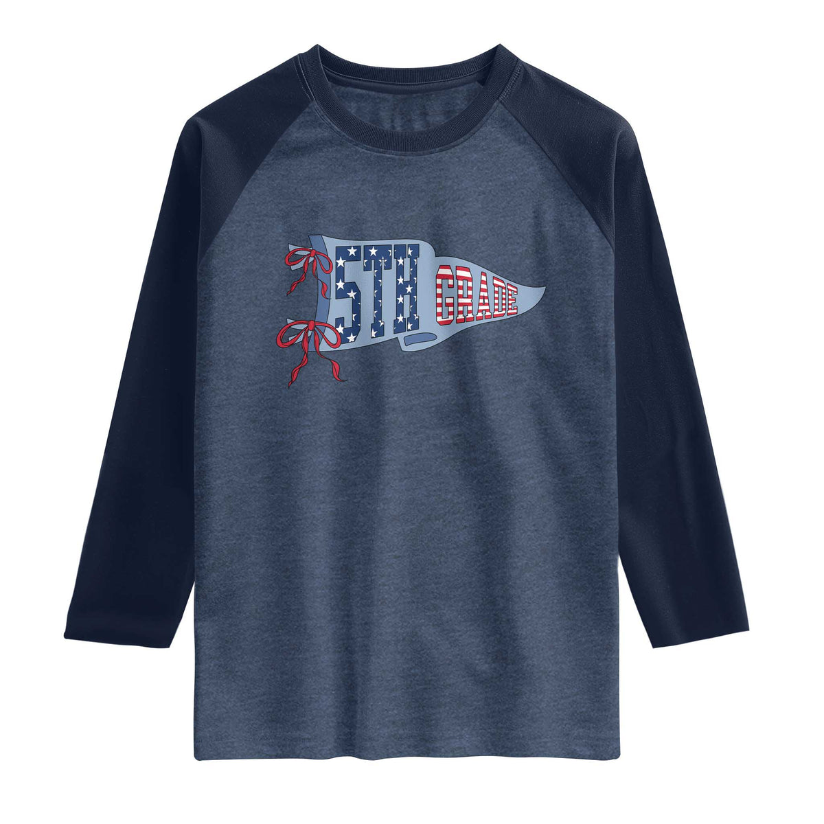 5th Grade Teacher Pennant US Flag Back to School Raglan Shirt TS14 Heather Denim Navy Print Your Wear