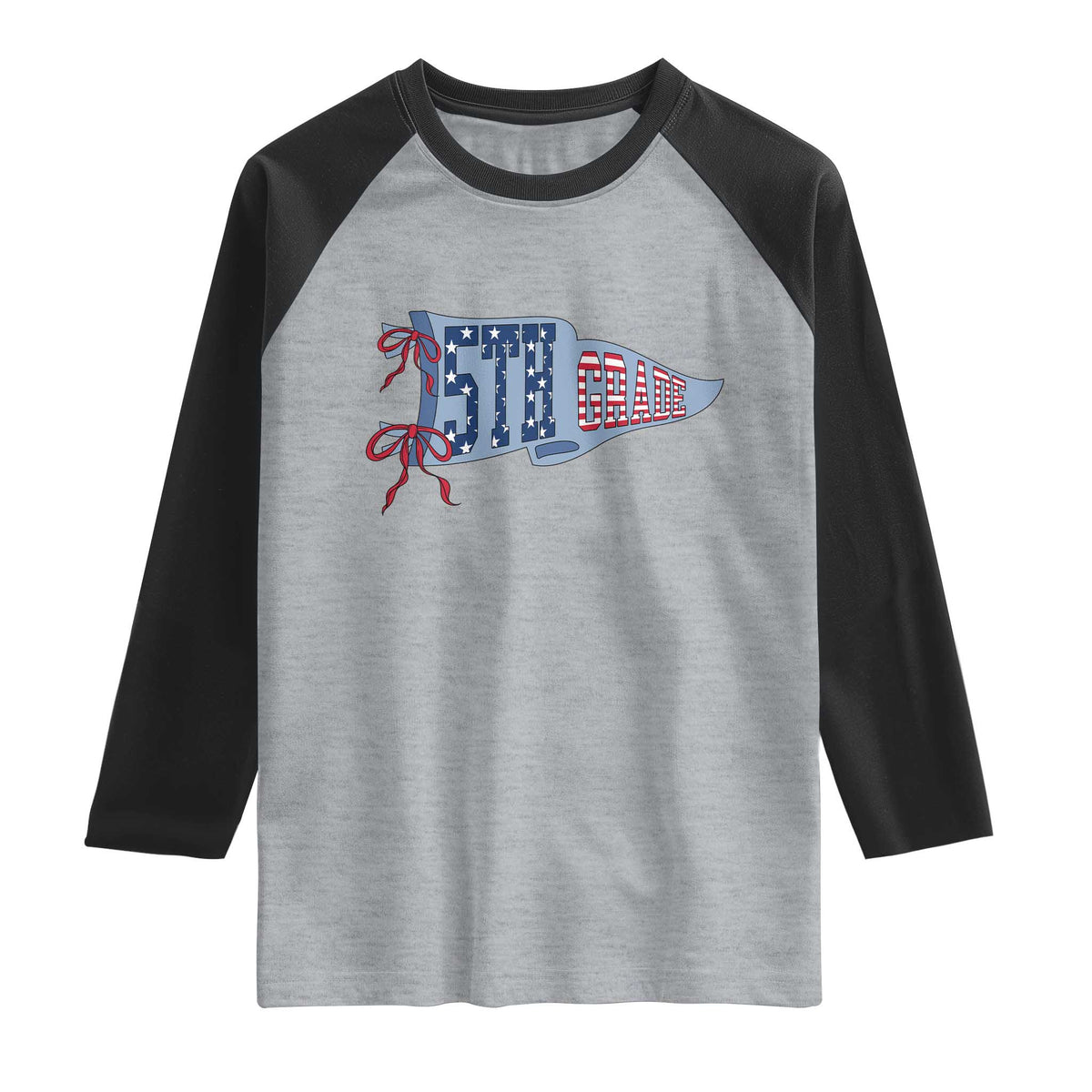 5th Grade Teacher Pennant US Flag Back to School Raglan Shirt TS14 Heather Gray Black Print Your Wear