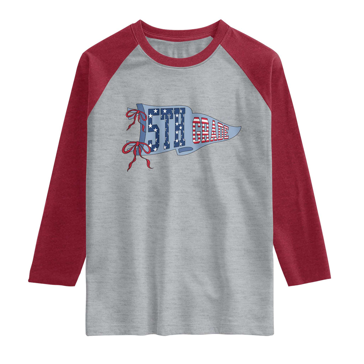 5th Grade Teacher Pennant US Flag Back to School Raglan Shirt TS14 Heather Gray Heather Red Print Your Wear