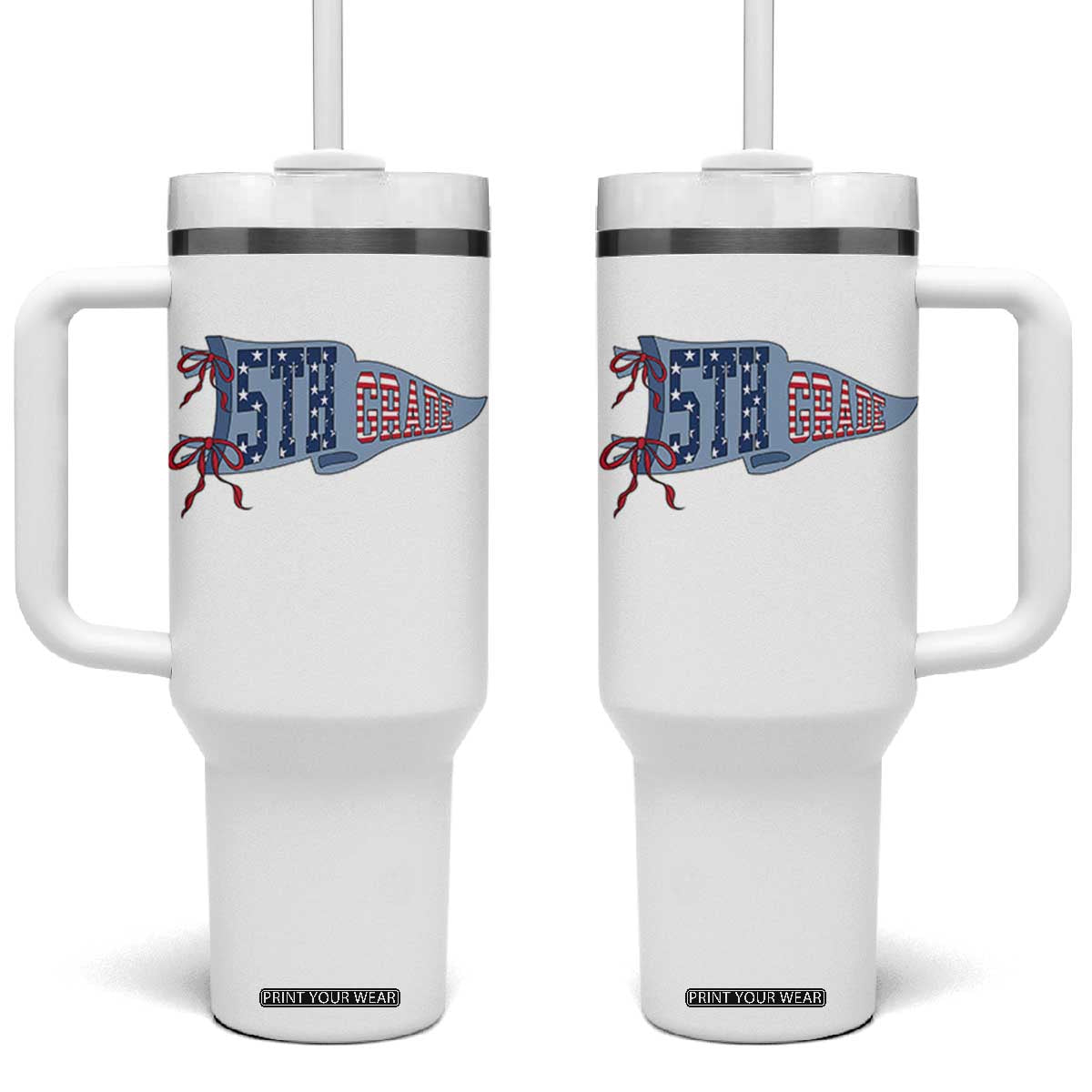 5th Grade Teacher Pennant US Flag Back to School Tumbler With Handle TS14 One Size: 40 oz White Print Your Wear