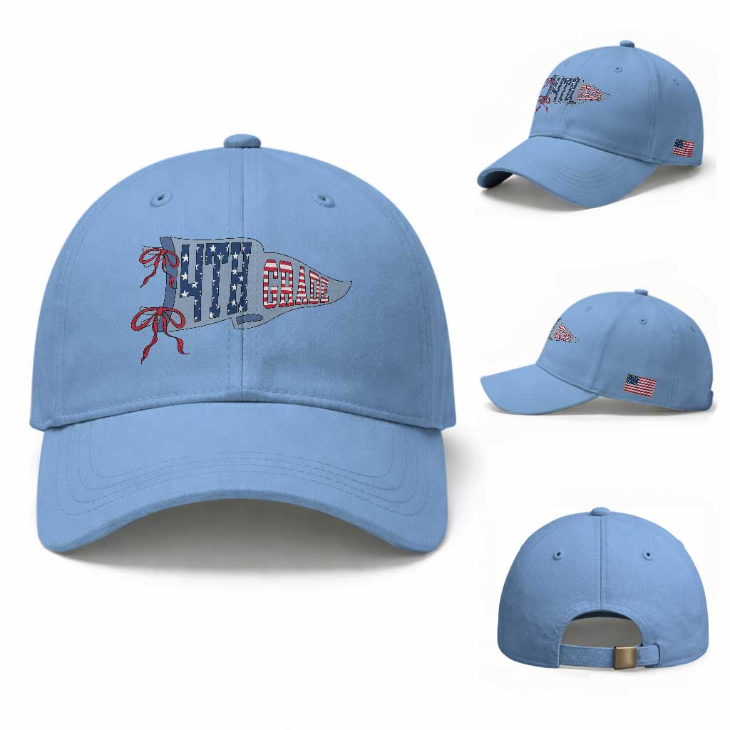 4th Grade Teacher Pennant US Flag Back to School Baseball Cap TS14 Baseball Cap Universal Fit Light Blue Print Your Wear